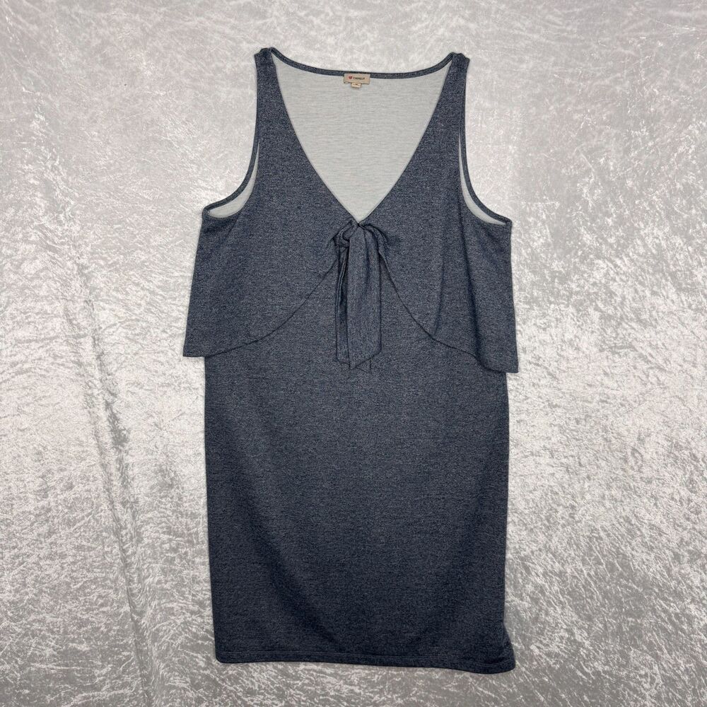 Navy Heathered Cremieux Sleeveless Dress with Draped Tie-Front Size Medium